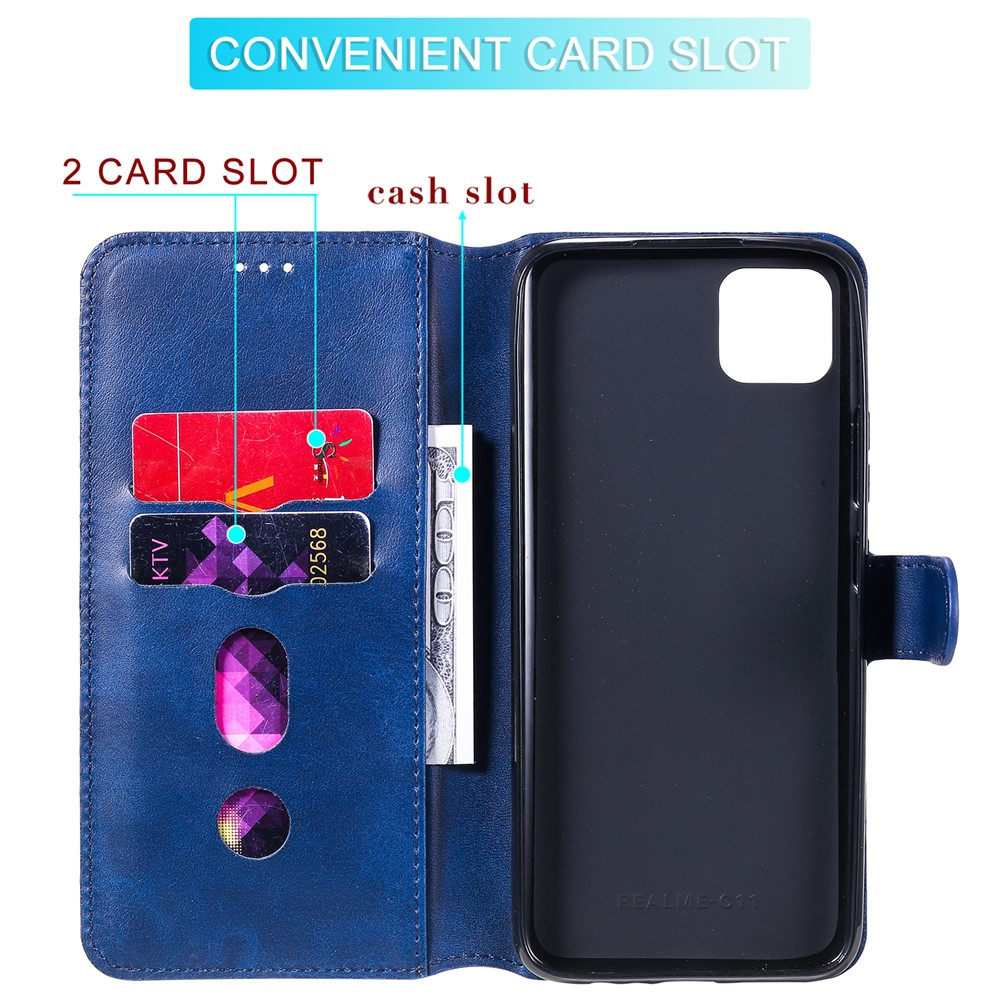 Classic Style Wallet + Stand Flip Leather Phone Case for Realme C11 - Blue-7