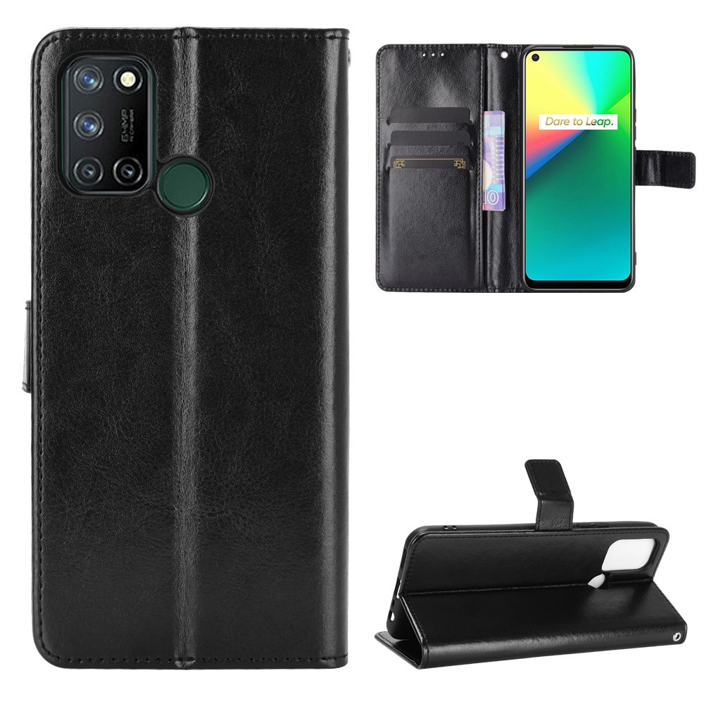 Crazy Horse Texture Leather Stand Cover for Realme 7i/C17 Phone Case - Black-1