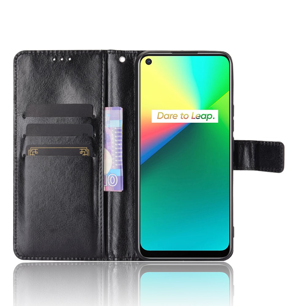 Crazy Horse Texture Leather Stand Cover for Realme 7i/C17 Phone Case - Black-4