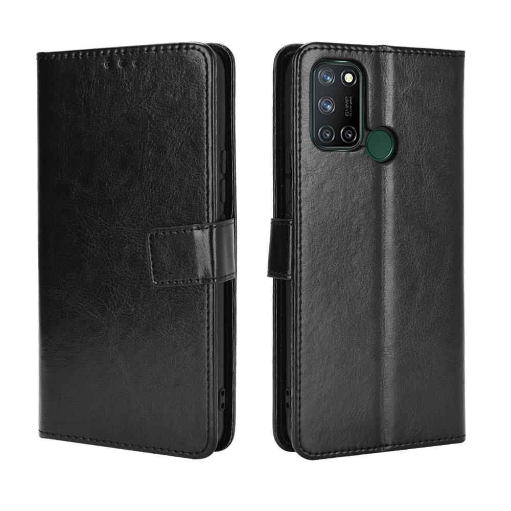 Crazy Horse Texture Leather Stand Cover for Realme 7i/C17 Phone Case - Black-7
