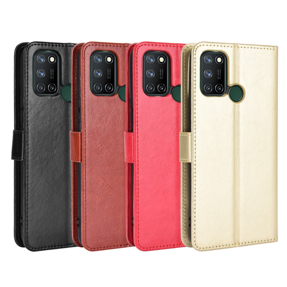 Crazy Horse Texture Leather Stand Cover for Realme 7i/C17 Phone Case - Black-8