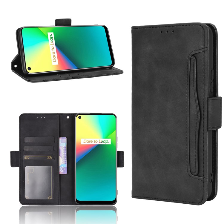 Leather Case for Realme 7i/C17 Multiple Card Slots Protective Cover - Black-1