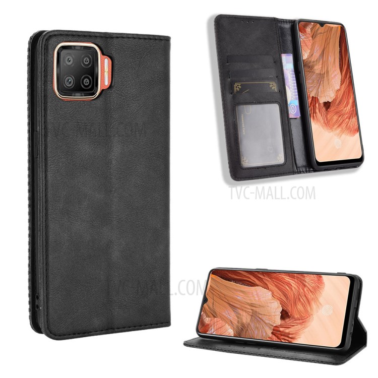Vintage Style PU Leather Magnetic Wallet Flip Protector Case for Oppo F17/A73 (2020) - Black-1