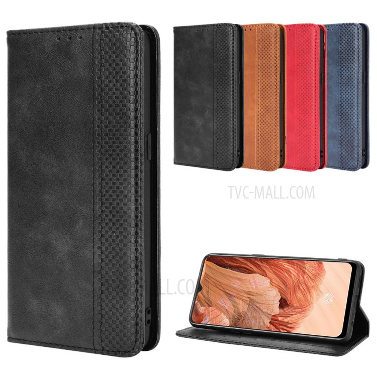 Vintage Style PU Leather Magnetic Wallet Flip Protector Case for Oppo F17/A73 (2020) - Black-12