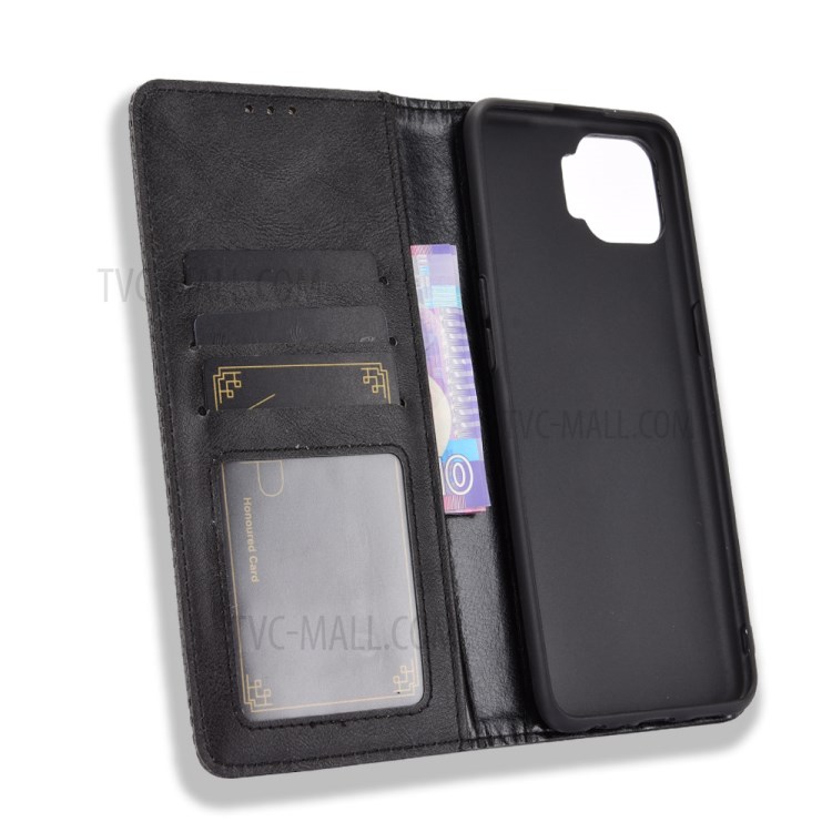 Vintage Style PU Leather Magnetic Wallet Flip Protector Case for Oppo F17/A73 (2020) - Black-3