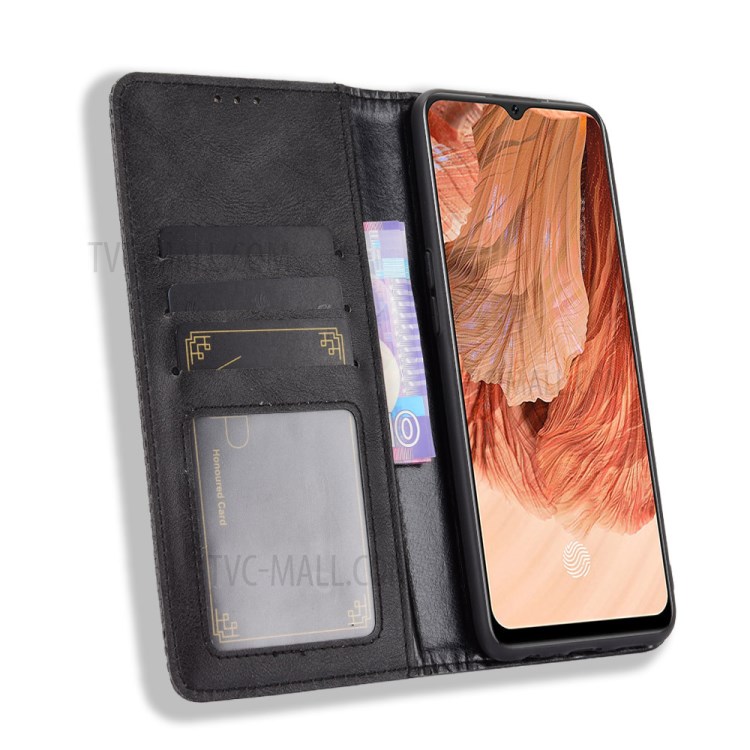 Vintage Style PU Leather Magnetic Wallet Flip Protector Case for Oppo F17/A73 (2020) - Black-4