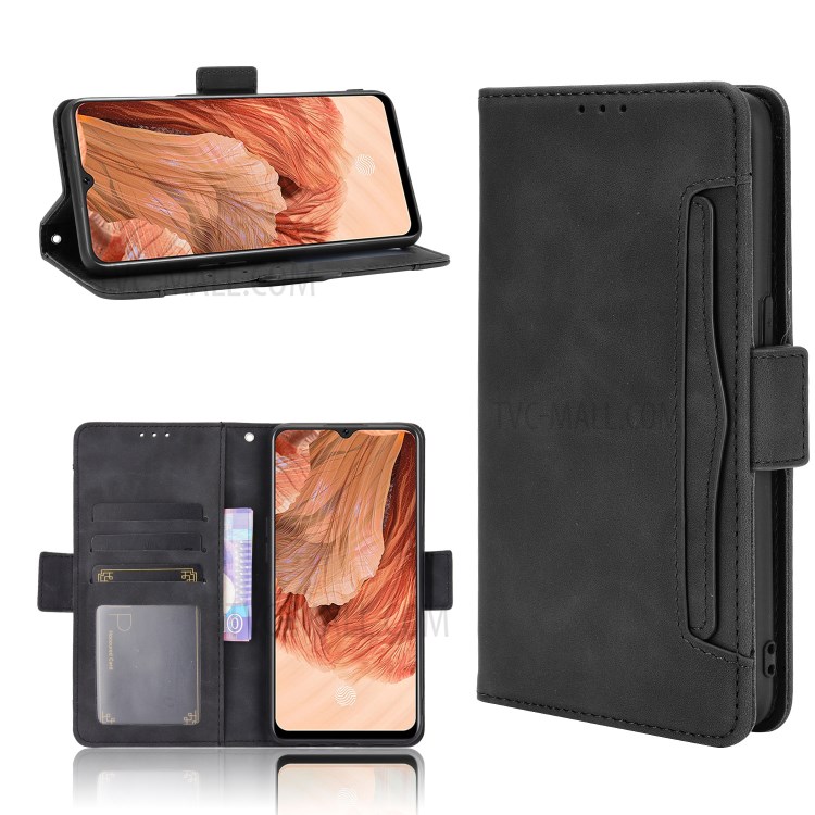Leather Stand Case for Oppo F17/A73 (2020) Multiple Card Slots Protective Cover - Black-1