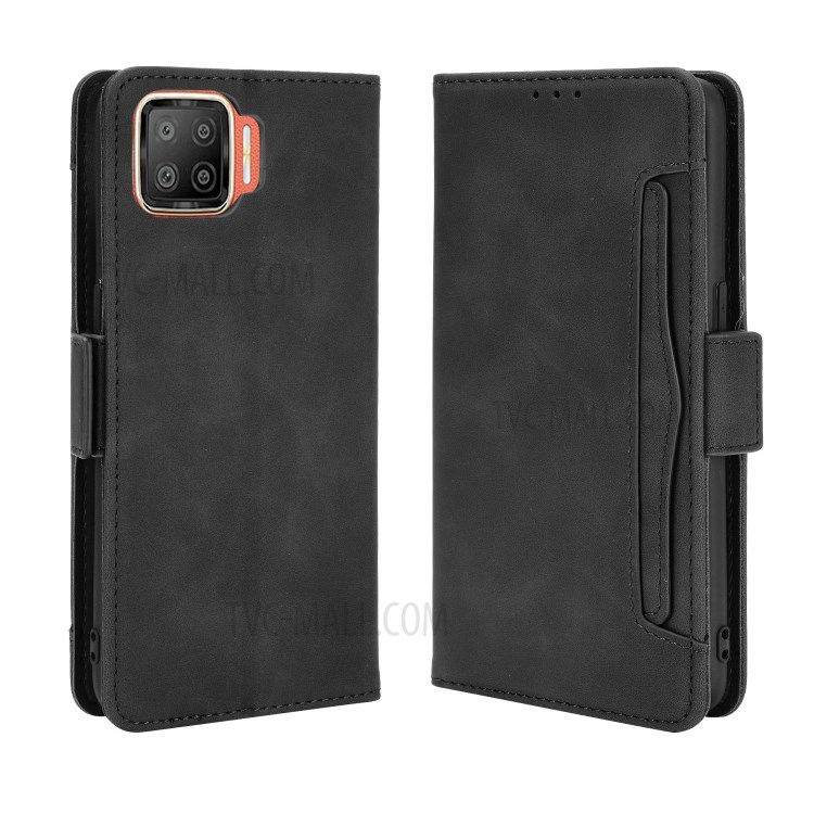 Leather Stand Case for Oppo F17/A73 (2020) Multiple Card Slots Protective Cover - Black-7