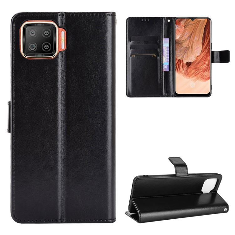 Crazy Horse Texture Cover for Oppo F17/A73 (2020) Leather Stand Protector Case - Black-1