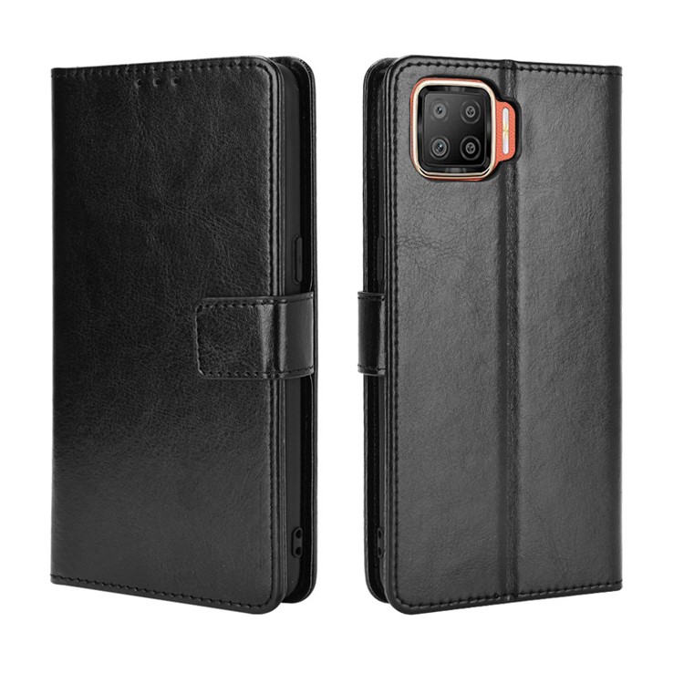 Crazy Horse Texture Cover for Oppo F17/A73 (2020) Leather Stand Protector Case - Black-7