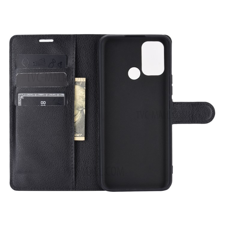 Litchi Grain PU Leather for Realme 7i/C17 Wallet Stand Mobile Phone Shell - Black-2
