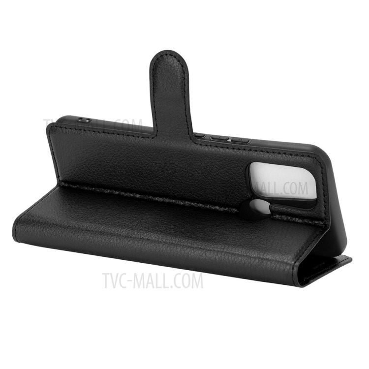 Litchi Grain PU Leather for Realme 7i/C17 Wallet Stand Mobile Phone Shell - Black-4