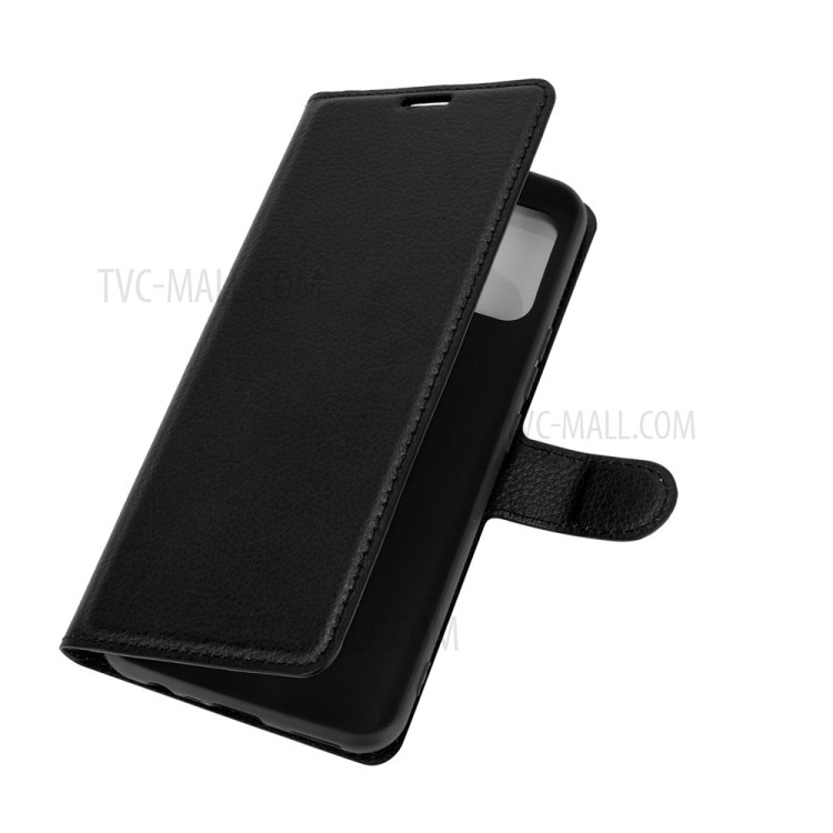 Litchi Grain PU Leather for Realme 7i/C17 Wallet Stand Mobile Phone Shell - Black-6