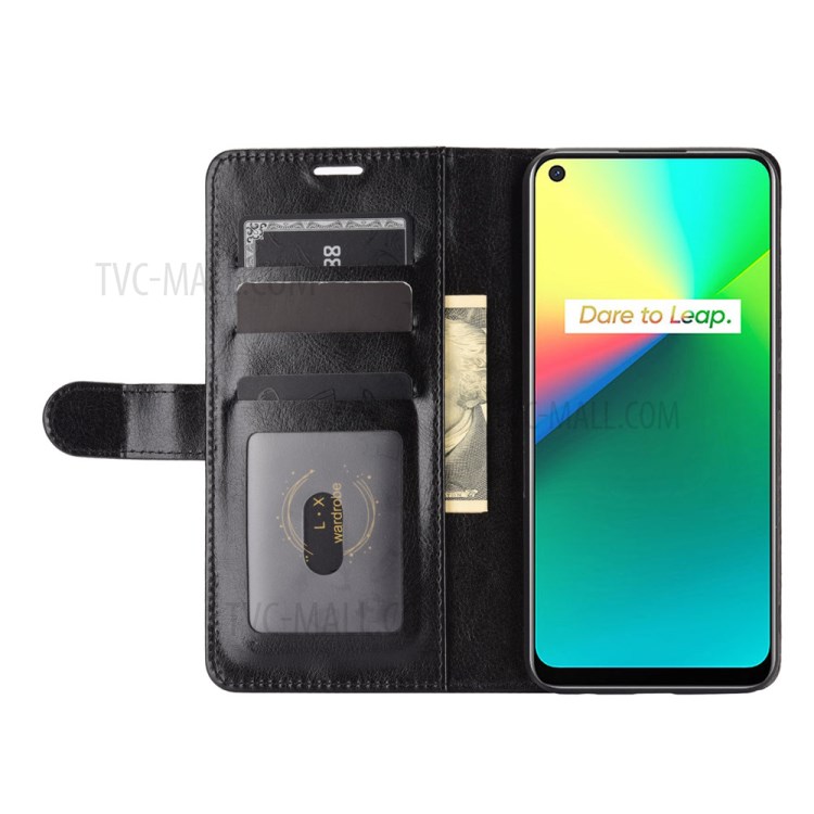 Crazy Horse Skin Leather Case for Realme 7i/C17 Stand Wallet Cover - Black-3