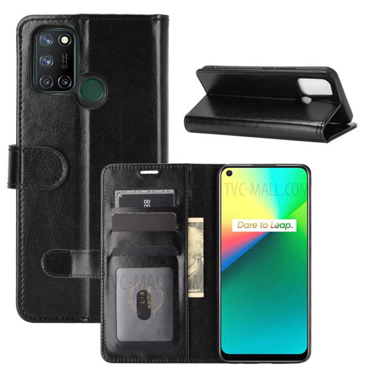 Crazy Horse Skin Leather Case for Realme 7i/C17 Stand Wallet Cover - Black-6