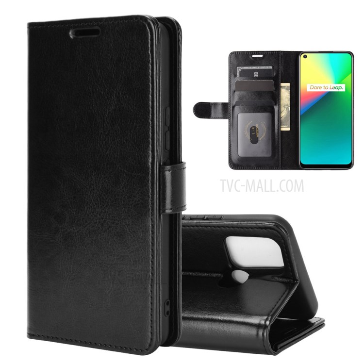 Crazy Horse Skin Leather Case for Realme 7i/C17 Stand Wallet Cover - Black-8