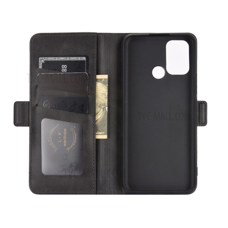 For Realme 7i/C17 Magnetic Double Clasp Leather Wallet Stand Cover - Black-2