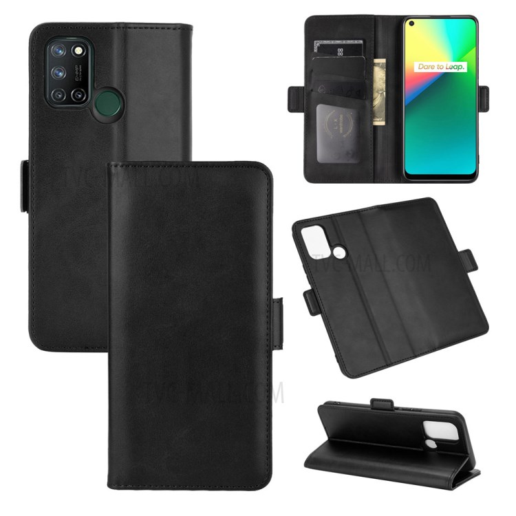 For Realme 7i/C17 Magnetic Double Clasp Leather Wallet Stand Cover - Black-5