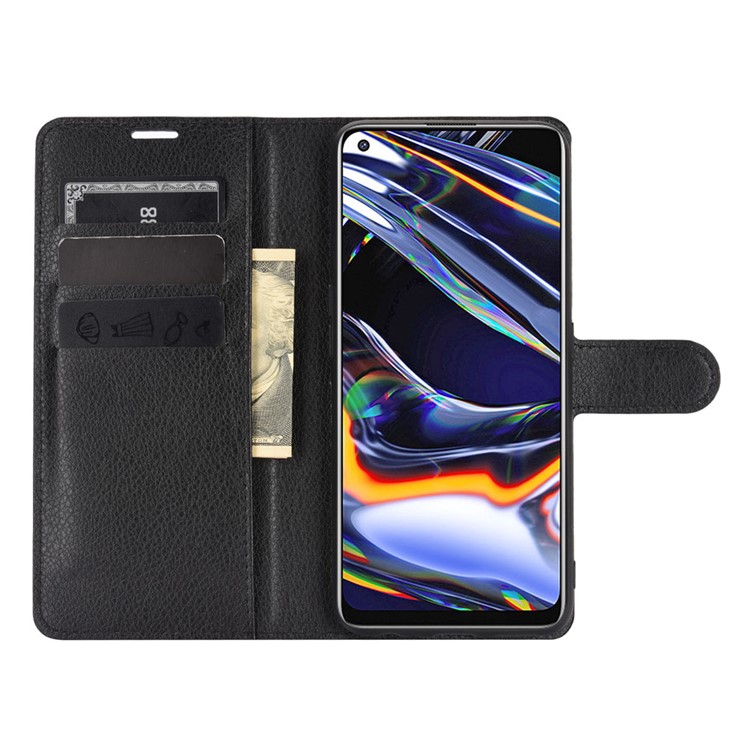 Phone Protective Shell Litchi Texture Leather Wallet for Realme 7 Pro - Black-3