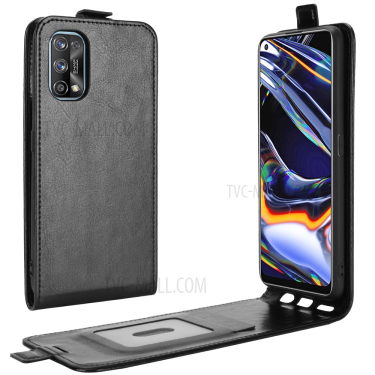 Vertical Flip Shell with Card Slot Crazy Horse Texture Leather Case for Realme 7 Pro - Black-1