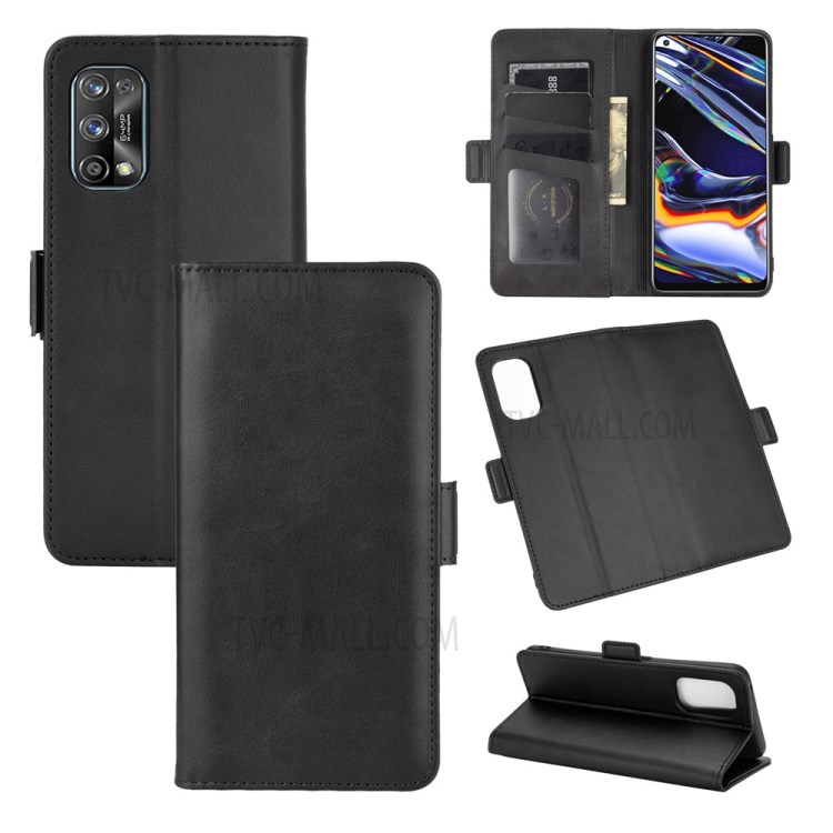 Side Absorption Leather Protective Case with Double Magnetic Clasp for Realme 7 Pro - Black-1