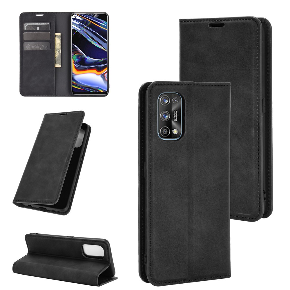 Strong Absorption Skin-Touch Leather Flip Phone Cover Case for Realme 7 Pro - Black-1