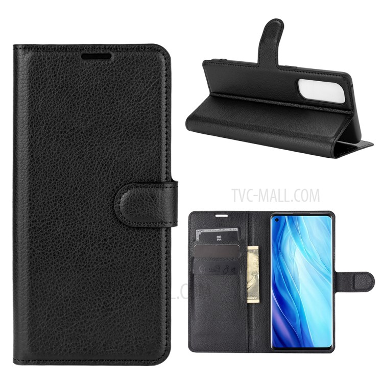 Litchi Grain Wallet Stand Leather Shell for Oppo Reno4 Pro 4G Protective Case - Black-1