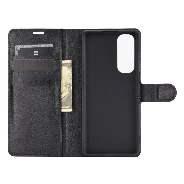 Litchi Grain Wallet Stand Leather Shell for Oppo Reno4 Pro 4G Protective Case - Black-2
