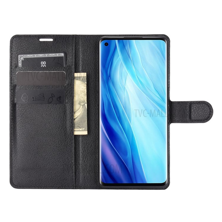 Litchi Grain Wallet Stand Leather Shell for Oppo Reno4 Pro 4G Protective Case - Black-3