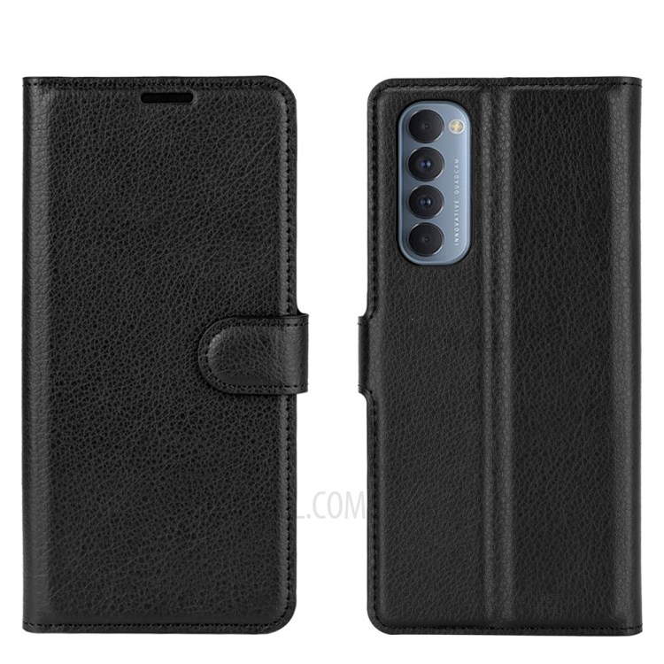 Litchi Grain Wallet Stand Leather Shell for Oppo Reno4 Pro 4G Protective Case - Black-5