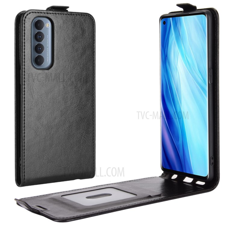 Crazy Horse Texture Card Slot for Oppo Reno4 Pro 4G Leather Vertical Flip Leather Case - Black-4