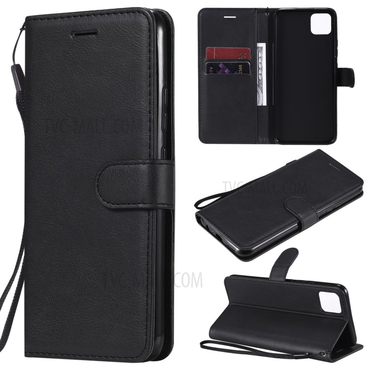 TPU + PU Leather Wallet Stand Case with Handy Strap for Realme C11 - Black-1