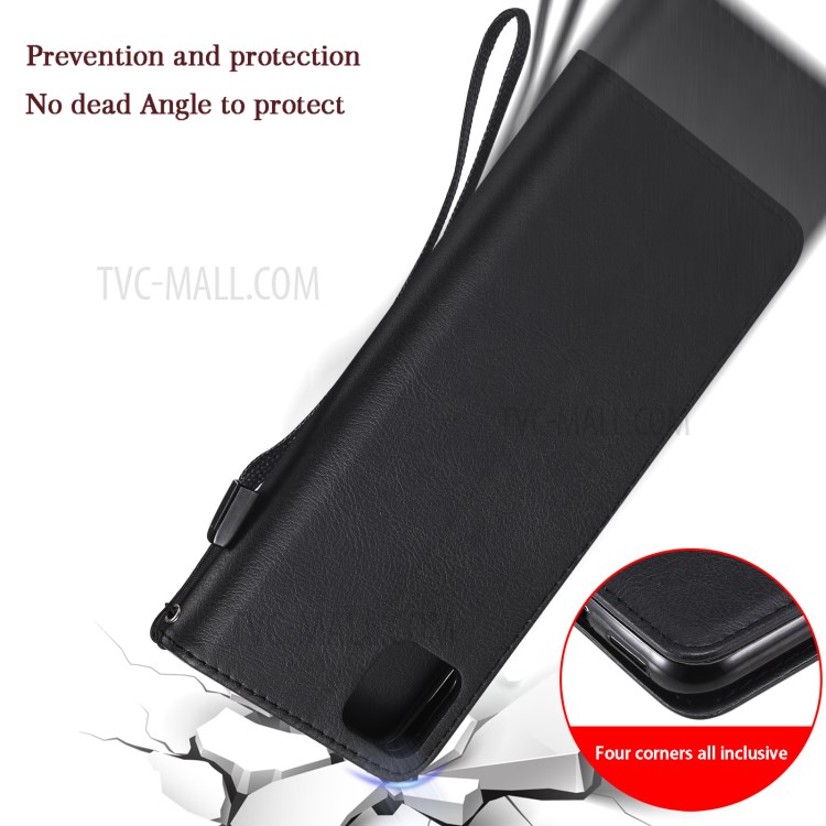 TPU + PU Leather Wallet Stand Case with Handy Strap for Realme C11 - Black-13