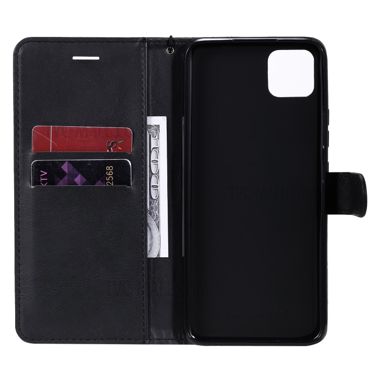 TPU + PU Leather Wallet Stand Case with Handy Strap for Realme C11 - Black-4