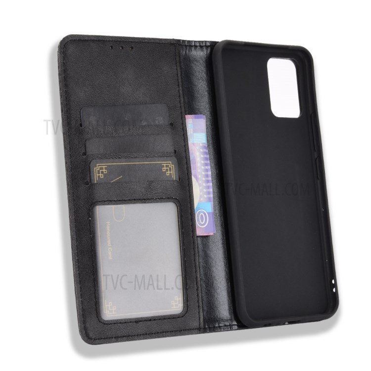 Auto-absorbed Retro Leather Case Cover for vivo V20 - Black-3