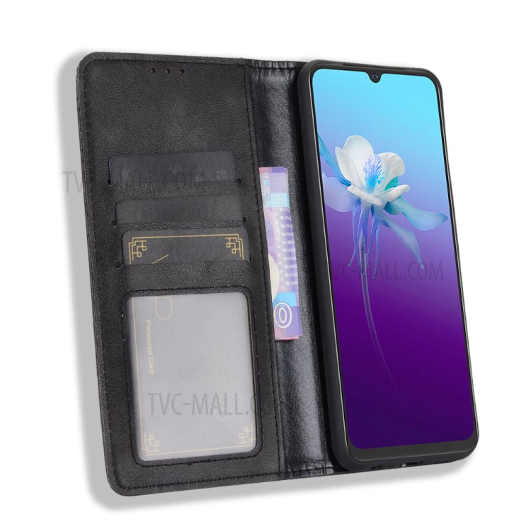 Auto-absorbed Retro Leather Case Cover for vivo V20 - Black-4