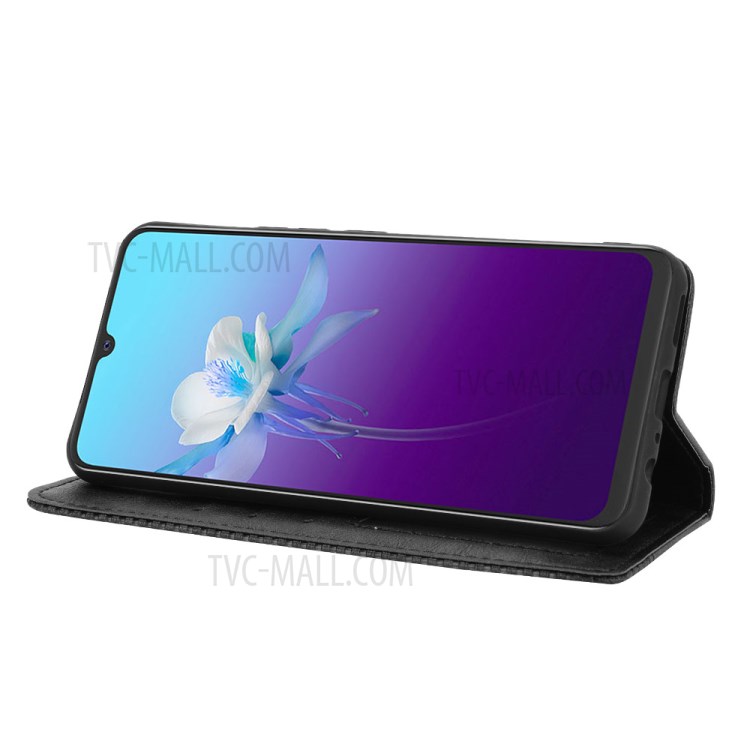 Auto-absorbed Retro Leather Case Cover for vivo V20 - Black-5