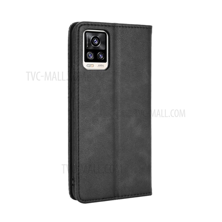 Auto-absorbed Retro Leather Case Cover for vivo V20 - Black-6