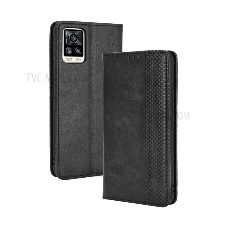 Auto-absorbed Retro Leather Case Cover for vivo V20 - Black-7