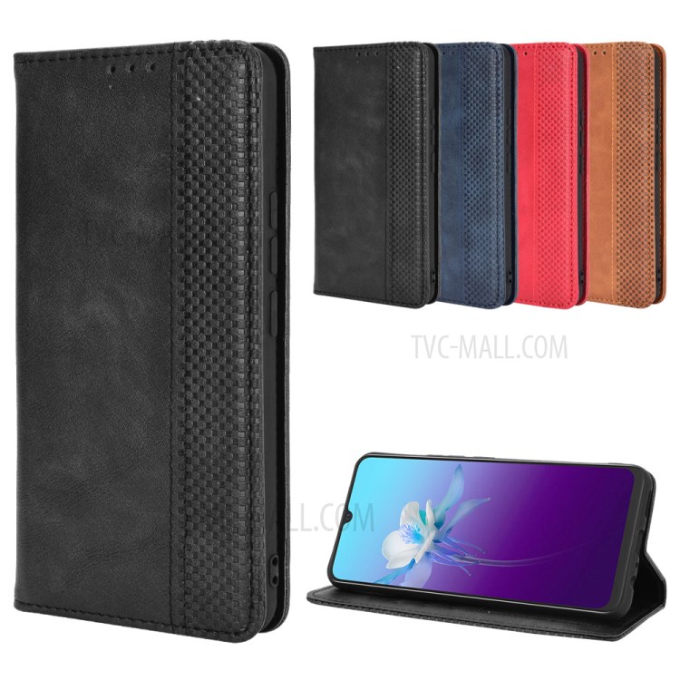 Auto-absorbed Retro Leather Case Cover for vivo V20 - Black-9