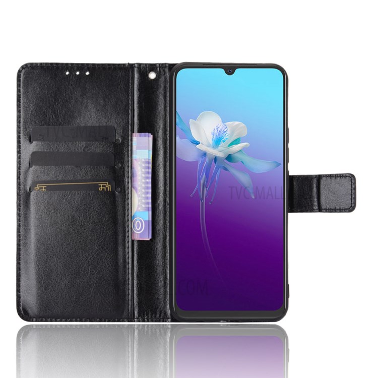 Crazy Horse Wallet Stand Leather Shell with Strap for vivo V20 - Black-4