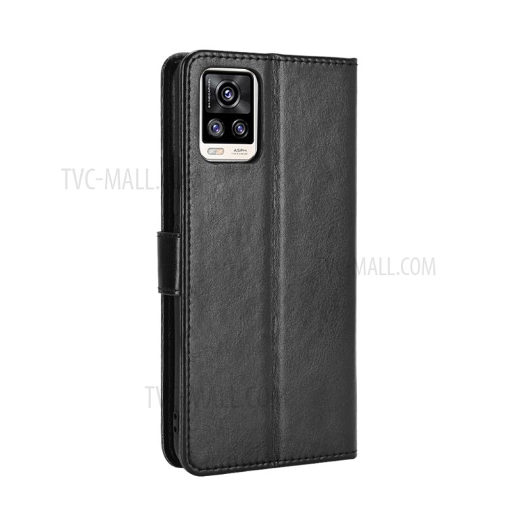 Crazy Horse Wallet Stand Leather Shell with Strap for vivo V20 - Black-6