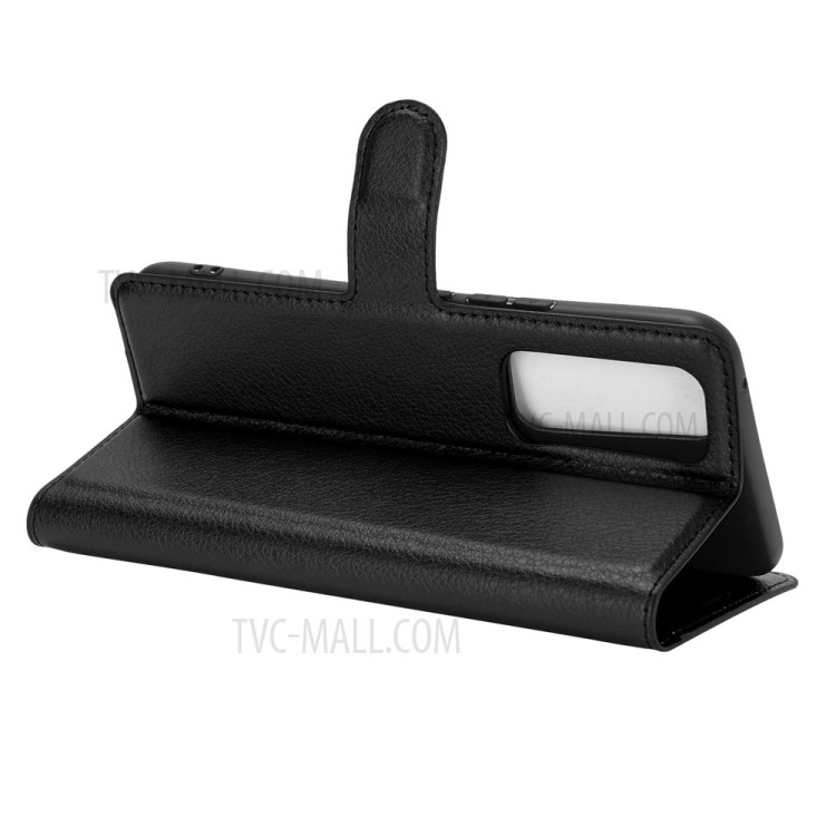 Litchi Skin Leather Protective Wallet Stand Phone Shell for Vivo V20 SE - Black-5