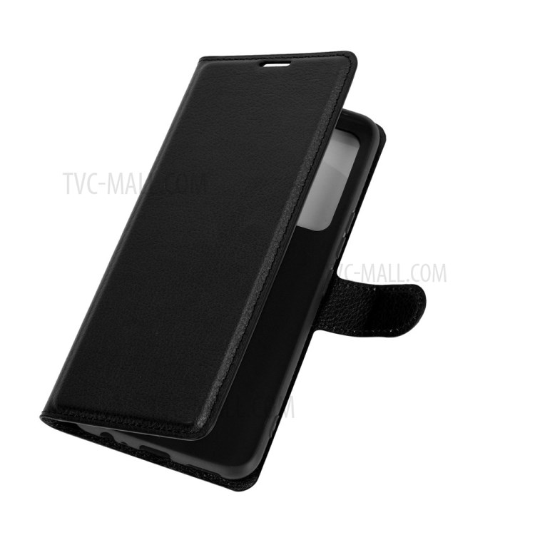 Litchi Skin Leather Protective Wallet Stand Phone Shell for Vivo V20 SE - Black-6