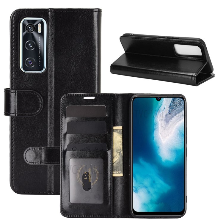 Wallet Design Crazy Horse Texture Leather Phone Cover Stand Case for Vivo V20 SE - Black-2