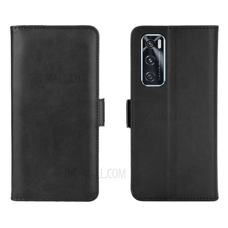 Side Absorption Leather Stand Phone Protective Case with Double Magnetic Clasp for Vivo V20 SE - Black-2