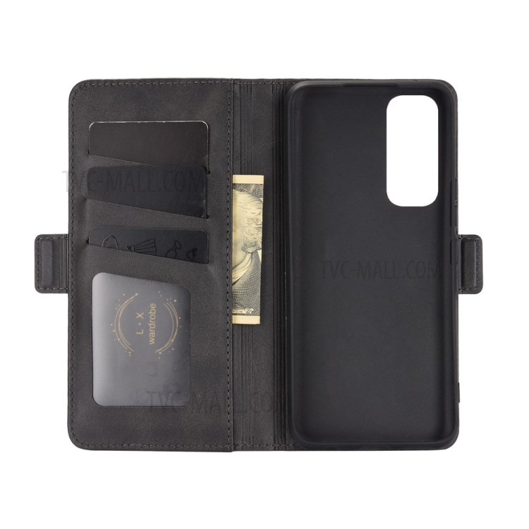 Side Absorption Leather Stand Phone Protective Case with Double Magnetic Clasp for Vivo V20 SE - Black-3
