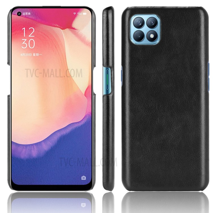 Litchi Texture PU Leather Coated PC Mobile Casing for Oppo Reno4 SE - Black-1