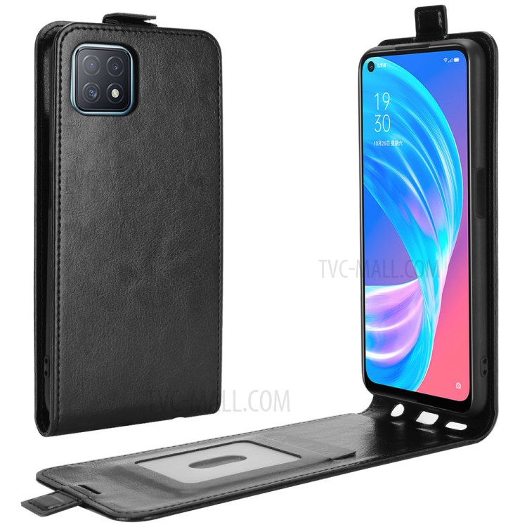Vertical Flip Crazy Horse Texture with Card Holder Leather Cover for Oppo A72 5G - Black-1
