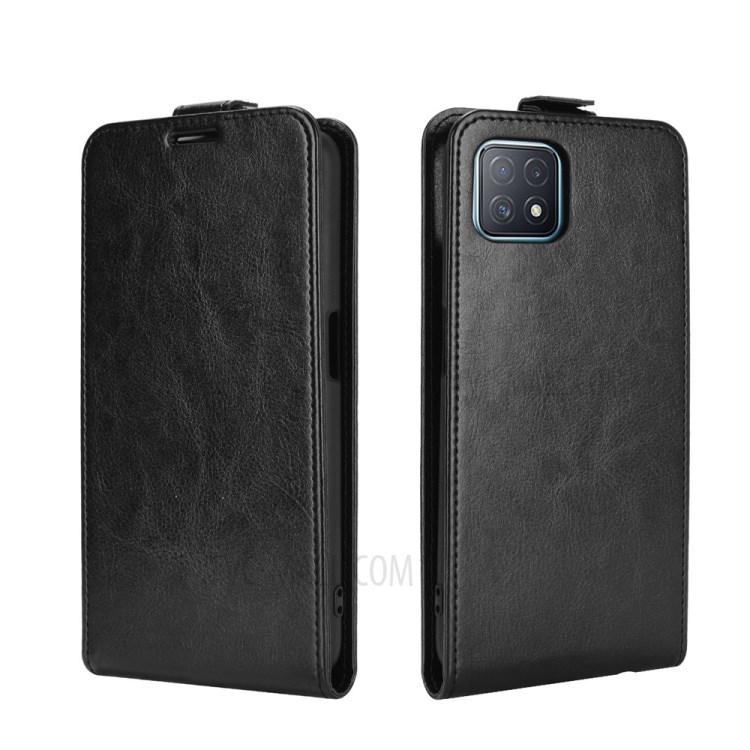 Vertical Flip Crazy Horse Texture with Card Holder Leather Cover for Oppo A72 5G - Black-2